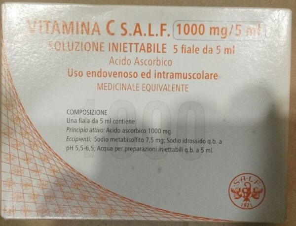Витамин С аскорбиновая кислота Италия VITAMINA C 1000 мг/5 мл 5 флаконов